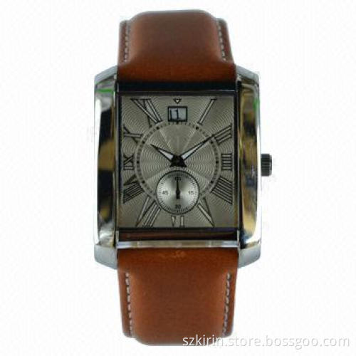 Stainless steel case and back cover watch with Japan three hands movement and genuine leather strap